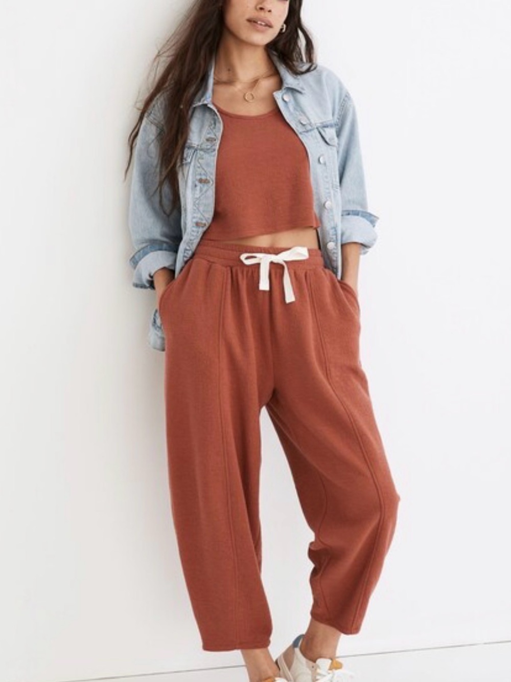 Madewell Rust Drawstring Waffle-Knit Joggers